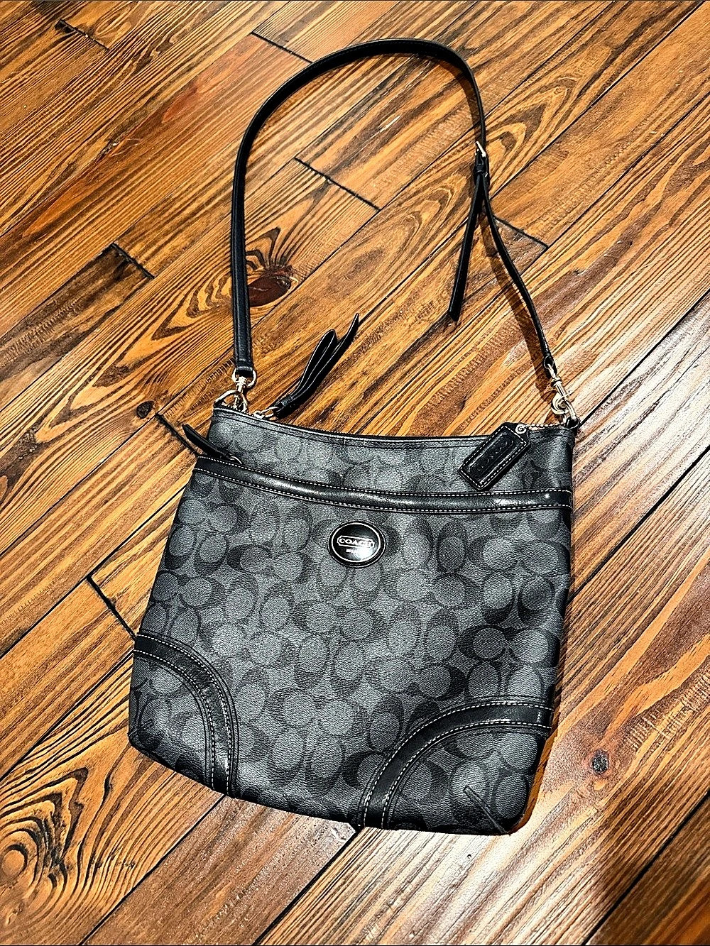 Coach Signature Stripe File Crossbody Bag Black Monogram